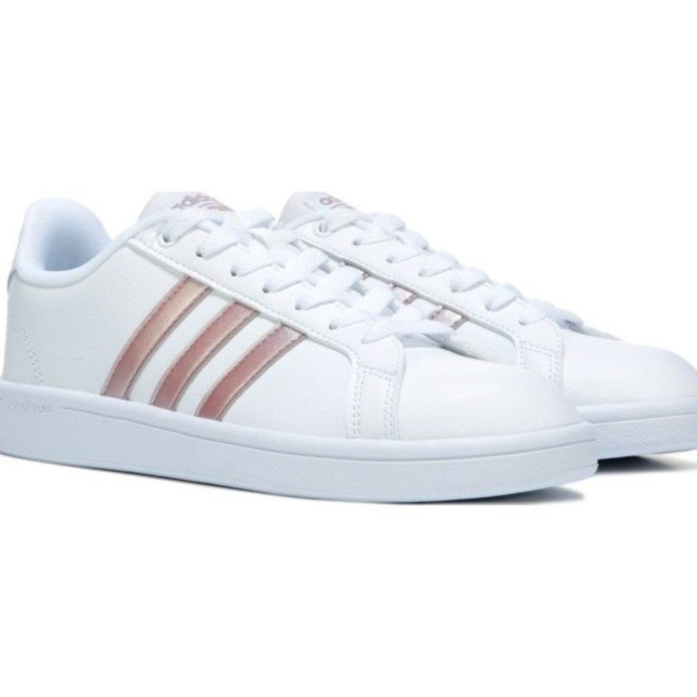 White & Rose Gold Adidas Grand Court Sneakers